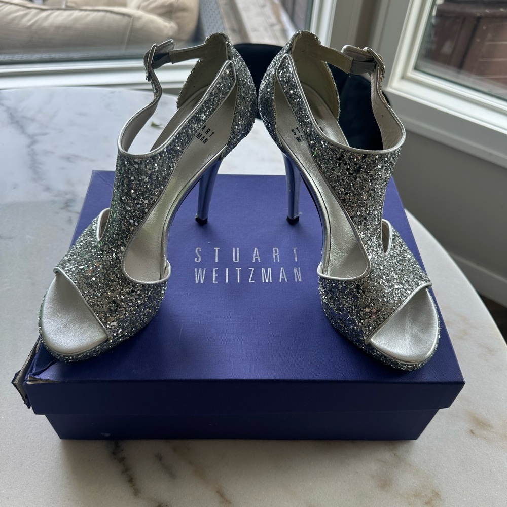 Stuart Weitzman Sparkling Silver Heels